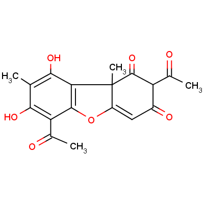 125-46-2;7562-61-0 2,6-diacetyl-1,2,3,9b-tetrahydro-7,9-dihydroxy-8,9b-dimethyldibenzofuran-1,3-dione